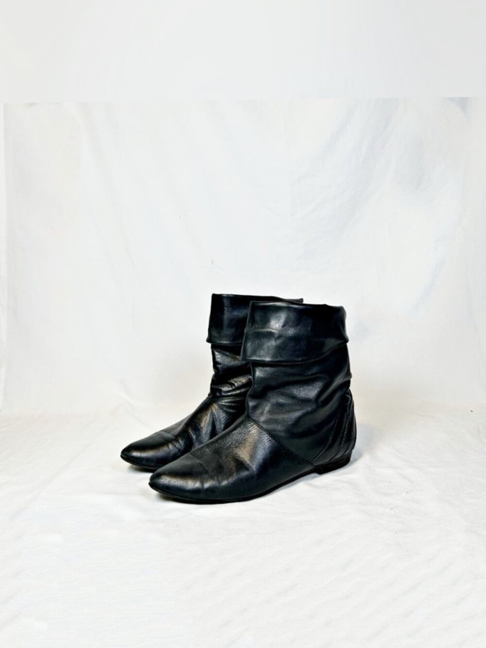 Vintage Retro 80s Boundary Waters Black Leather Flat Fold Down Slouch Boots~10~